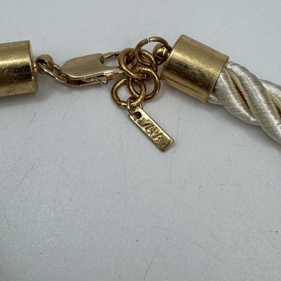 ZARA Women's Gold Textured Starfish Ivory Cord 20" Statement Necklace Coastal - Picture 5 of 9